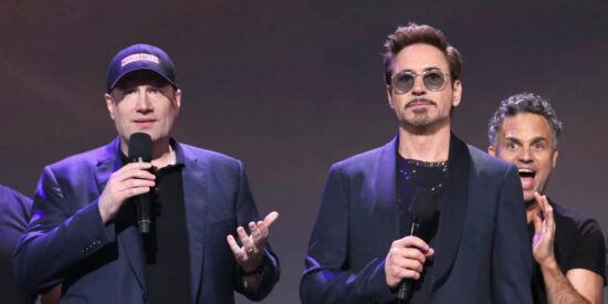 Kevin Feige talking with RDJ and Mark Ruffalo