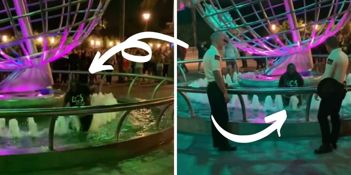 universal guest splashing in fountain