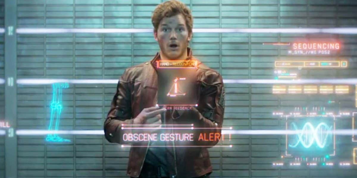 Star-Lord flipping off hologram