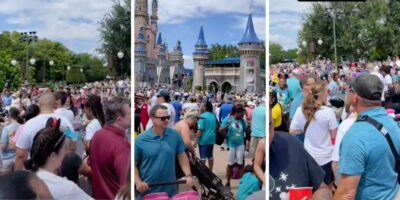 disney world crowds on mothers day weekend, swarming cinderella castle.