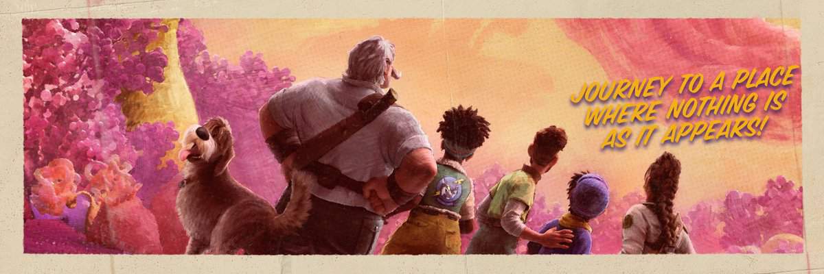 strange world banner featuring clade family with backs to viewer
