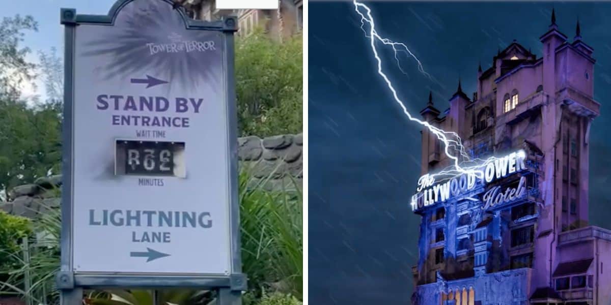 tower of terror sign (left) tower of terror building (right)