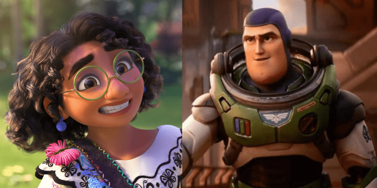 Left: Mirabel in Disney's 'Encanto.' Right: Buzz Lightyear in Pixar's 'Lightyear.'