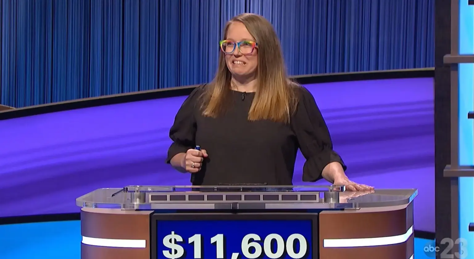 erica weiner amanchi at jeopardy podium