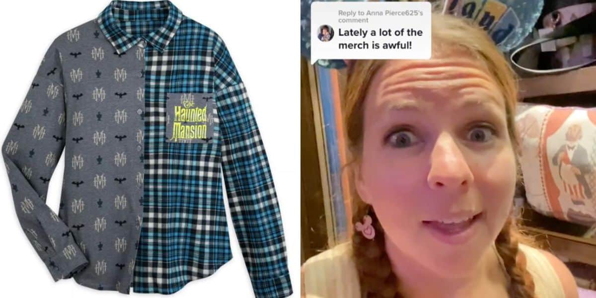 haunted mansion shirt (left) guest complaining about merchandise (right)