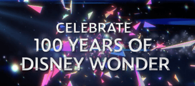 Text with confetti that reads "Celebrate 100 Years of Wonder."
