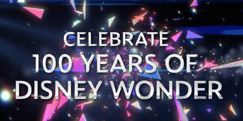 Text with confetti that reads "Celebrate 100 Years of Wonder."