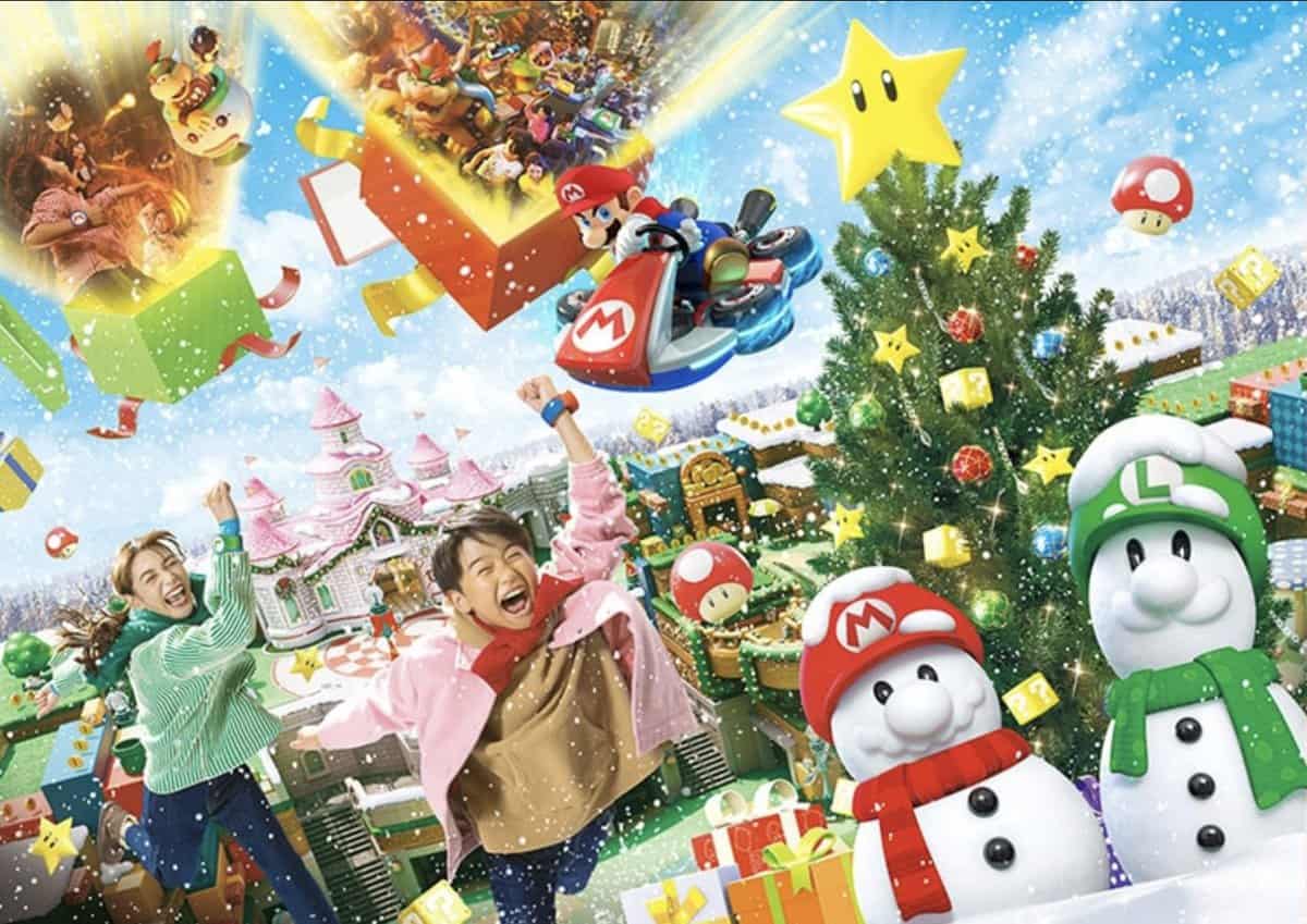 Super Nintendo World holiday decorations at universal studios japan