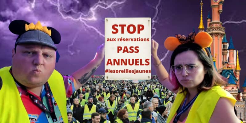 An edited image of Guests in yellow storming Disneyland Paris castle.
