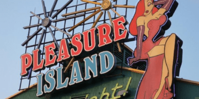 Disney World Pleasure Island sign with Jessica Rabbit