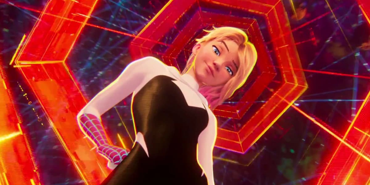 Spider-Gwen looking down at Miles Morales