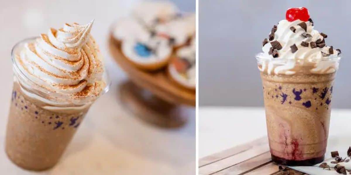 carousel coffee cinnamon bun frozen blended coffee with whipped cream and dark cherry mocha frozen blended coffee and whipped cream