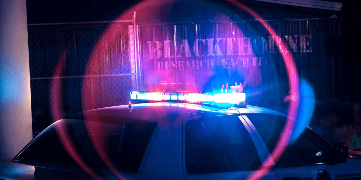 A patrol car at Carowinds as part of Scarowinds depths of darkness