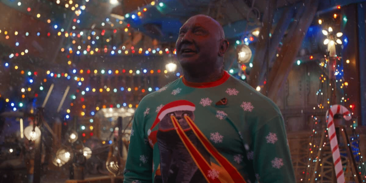 Drax (Dave Bautista) feels festive in 'The Guardians of the Galaxy: Holiday Special' (2022). Credit: Marvel Studios