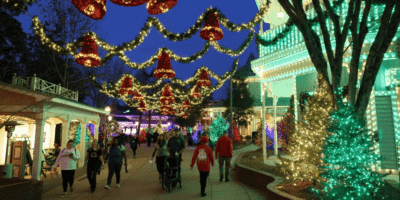 Guests visiting Dollywood during the Smoky Mountain Chsirtmas event