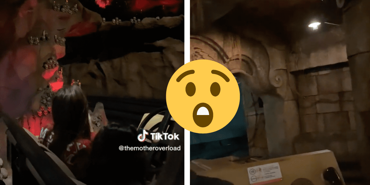 Two screenshots of different Guests trapped on Indiana Jones with the lights on.