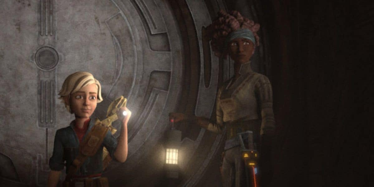 Omega (Michelle Ang) and Phee (Wanda Sykes) explore the tomb. Credit: Lucasfilm