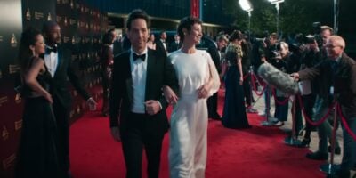 Scott Lang/Ant-Man (L) and Hope van Dyne/Wasp (R) on the red carpet in 'Ant-Man and the Wasp: Quantumania'