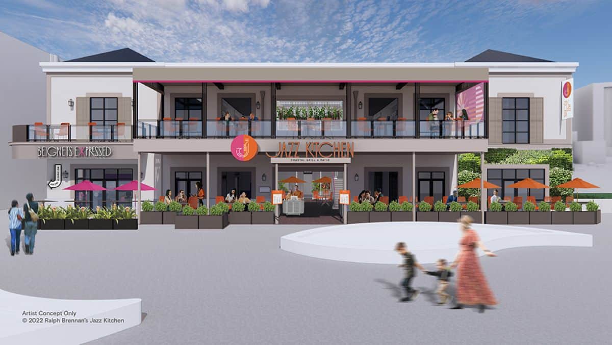 Concept art for the remodel and brand update of Ralph Brennan's Jazz Kitchen at Downtown Disney in Disneyland Resort