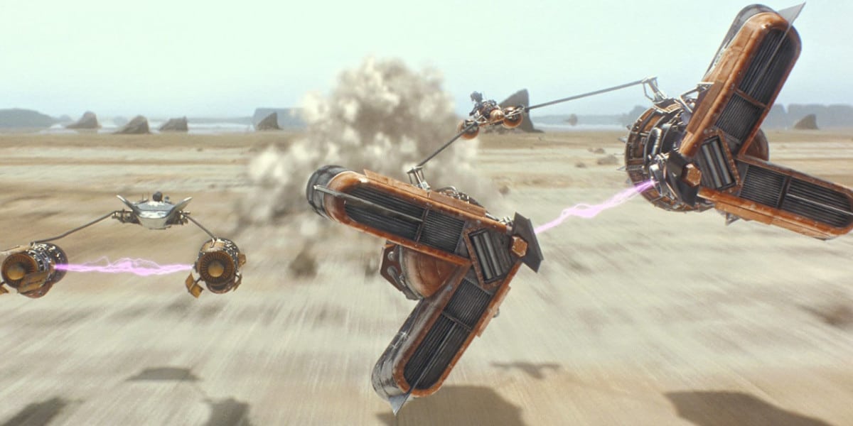 Anakin and Segbulba podracing in their podracers in Star Wars: Episode I - The Phantom Menace