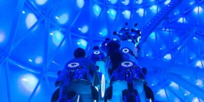 Tron Lightcycle Power Run ride vehicles at Shanghai Disney Resort