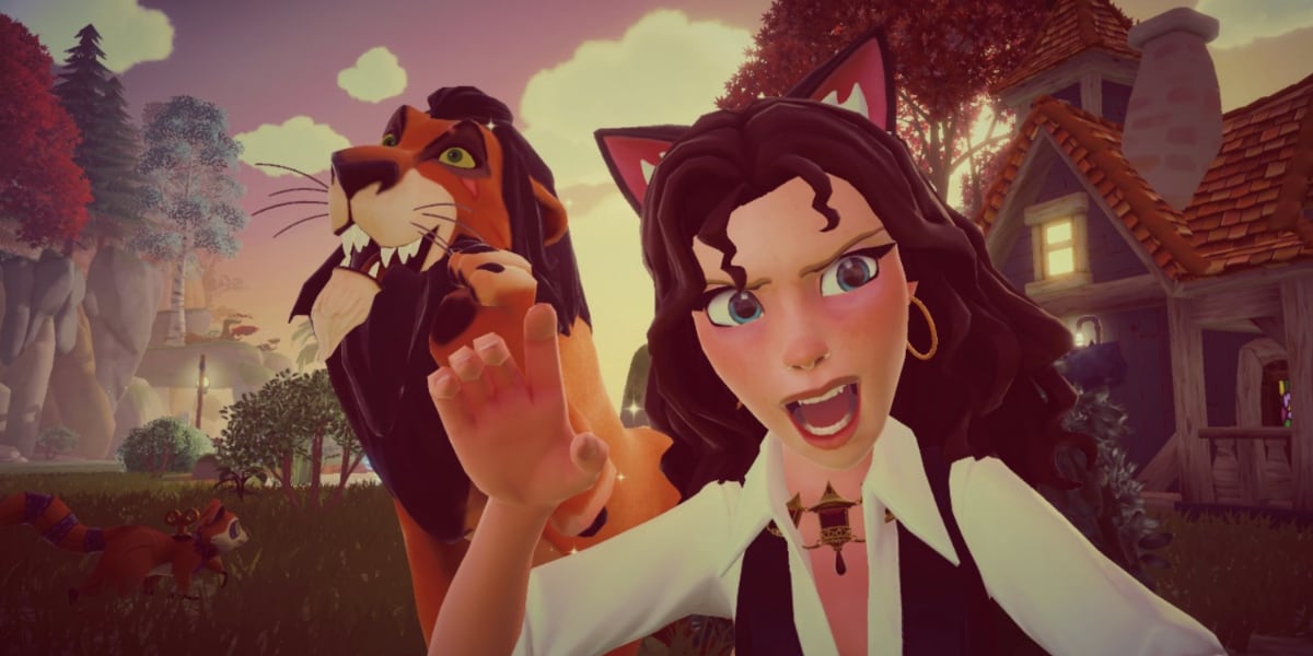 The player character growling at the screen with Scar in the background