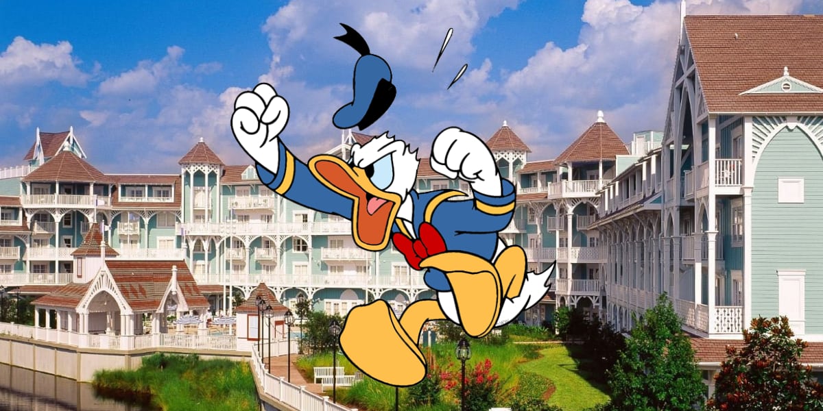 Donald Duck annoyed over a picture of Disney's Beach Club Villas.