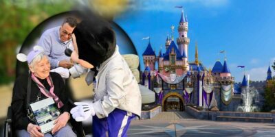 Woman celebrating 100th birthday, Cinderella's Castle now