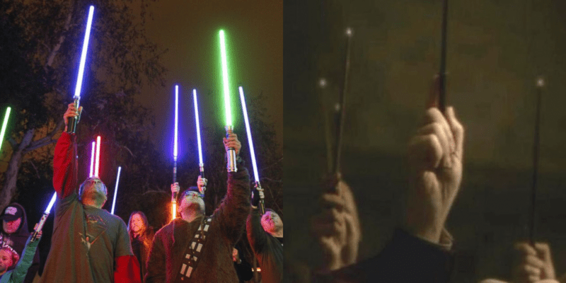 Lightsabers and Wands Raised