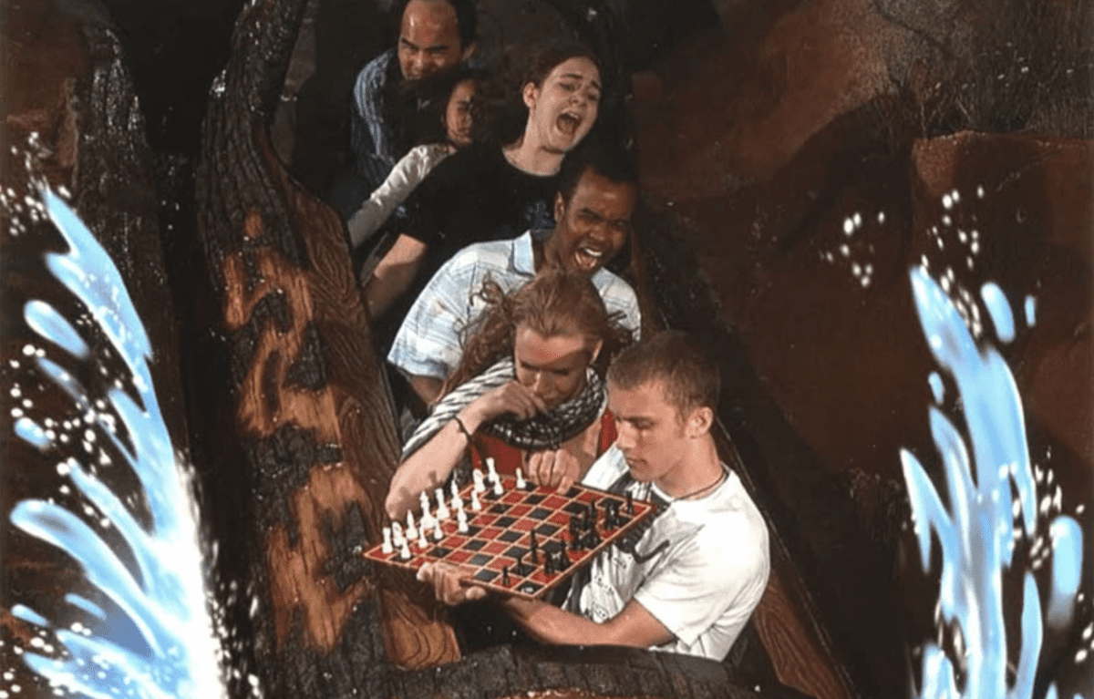 Guests play chess on Splash Mountain