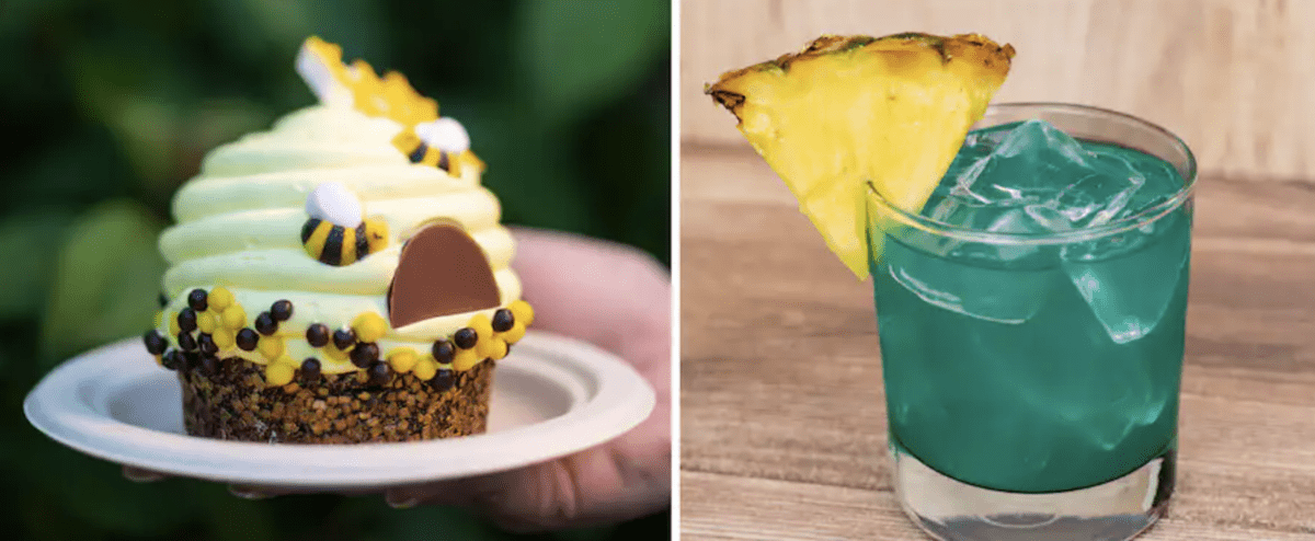 A beehive dome cake and a blue cocktail.