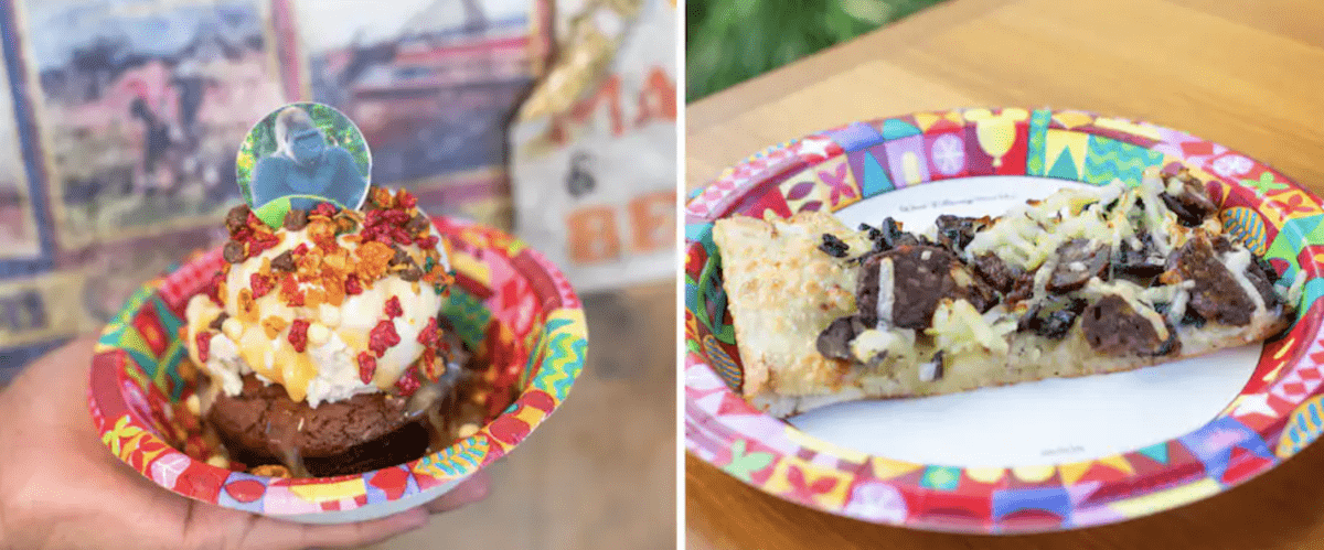 An ice cream sundae and a flatbread pizza