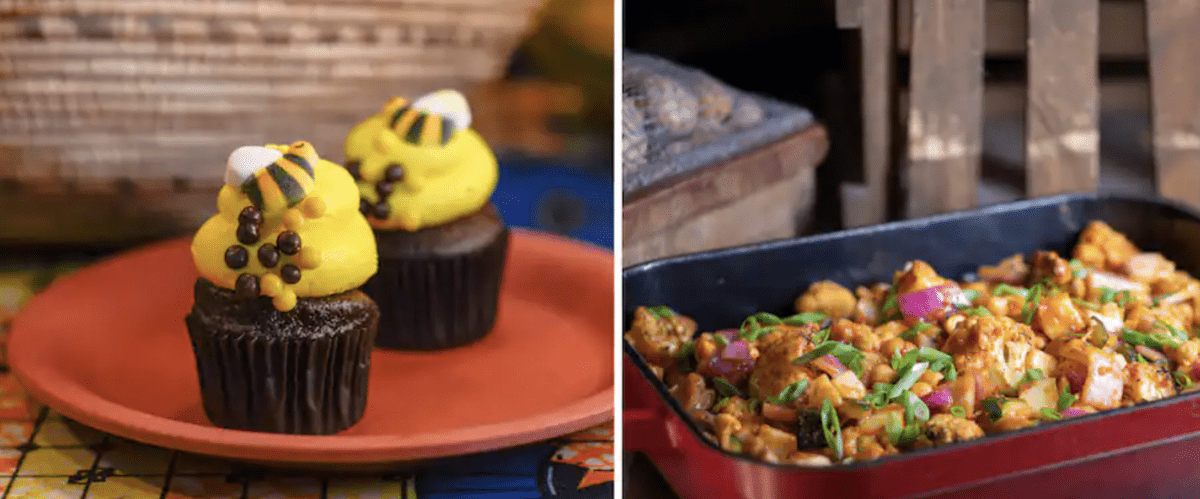 Two bee-inspired cupcakes