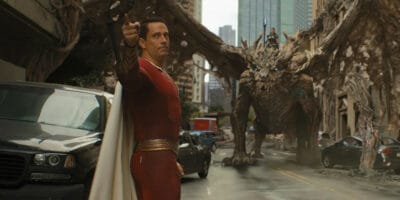 Zachary Levi as Shazam and Lucy Liu as Kalypso in Shazam! Fury of the Gods