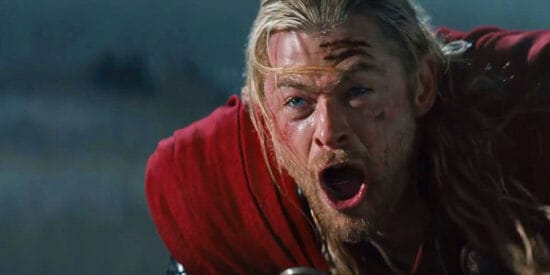 Chris Hemsworth as Thor, shouting "No!"
