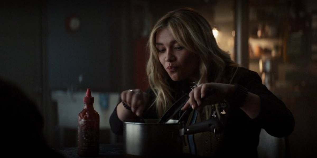 yelena eating mac and cheese