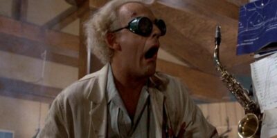 Doc Brown looking shocked in 'Back to the Future'