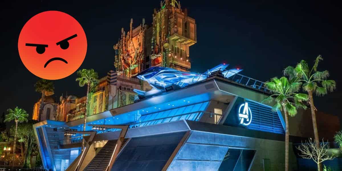 Avengers Headquarters and Mission Breakout at Disneyland with an angry emoji