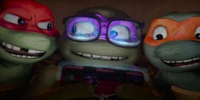 Raph, Donnie, and Mikey in the Teenage Mutant Ninja Turtles: Mutant Mayhem trailer
