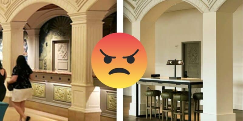 Side by side images of Coronado Springs lobby before and after renovation