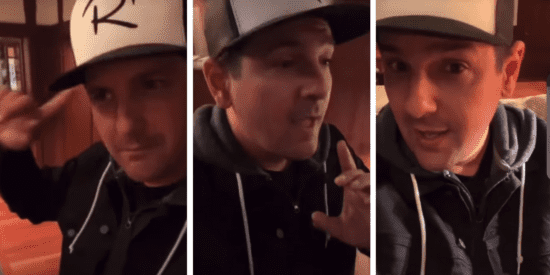 Justin Scarred speaking into his phone camera in three seperate screenshots.