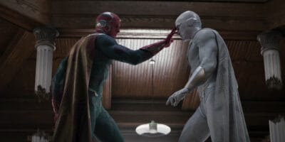 Paul Bettany as Vision and White Vision in Wandavision