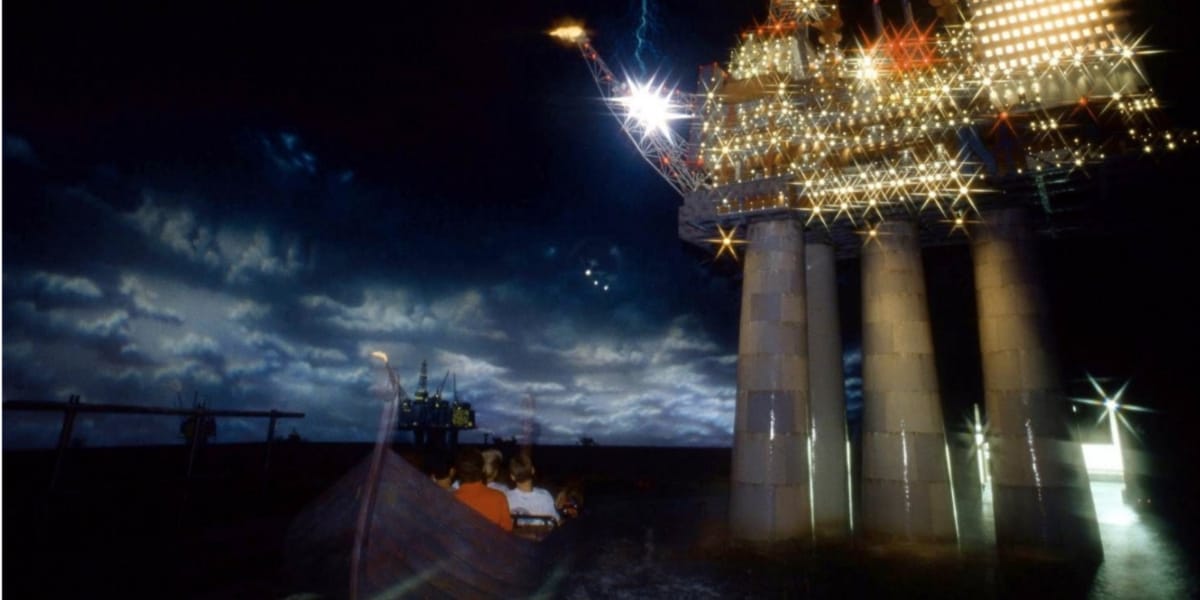 A boat passing an oil rig Disney