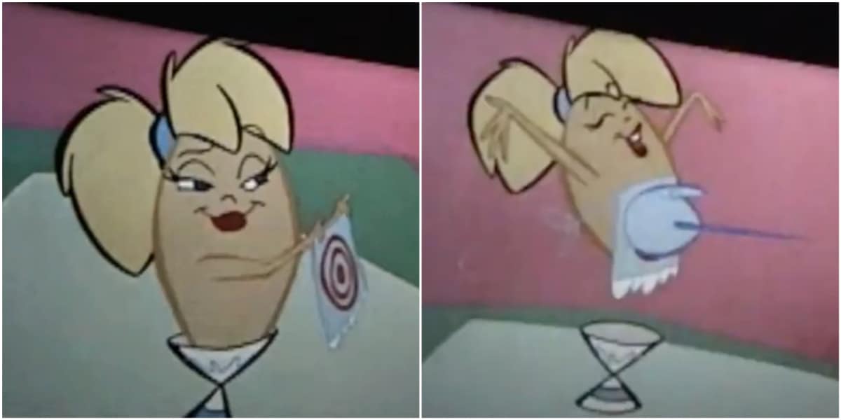 Egg holding an apron with a target on it, Sperm swimming at the Egg Disney