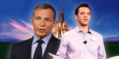 CEO of the Walt Disney Company Bob Iger, on the left side, Jeffrey R. Epstein on the right side and background is the Walt Disney main image