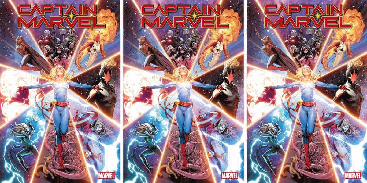 Three images of the "Captain Marvel" Issue 50 cover