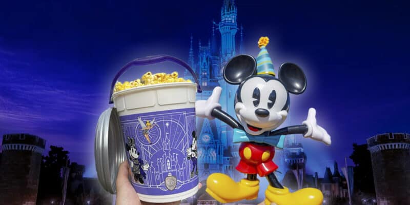 Disney Buckets and Sippers on the background of Disney Castle