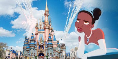 Upset Disney Princess on the right, and Disney Castle on the right