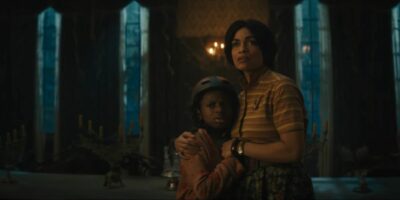 Gabbie and Travis in Grand Hall Ballroom scene, Haunted Mansion movie