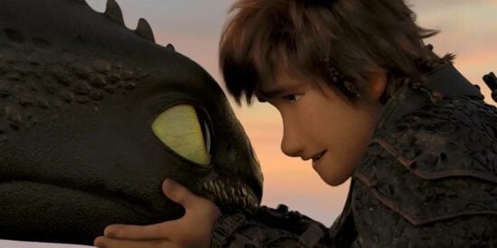 How to Train Your Dragon's Toothless (left) and Hiccup (right) sharing meaningful moment